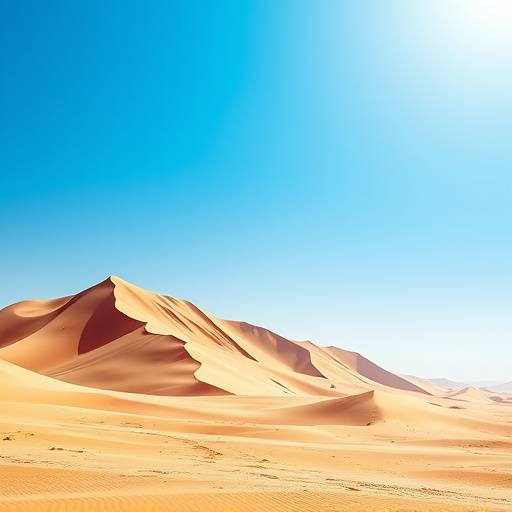 Vast expanse of the Sahara Desert with towering sand dunes and clear blue sky, Morocco.